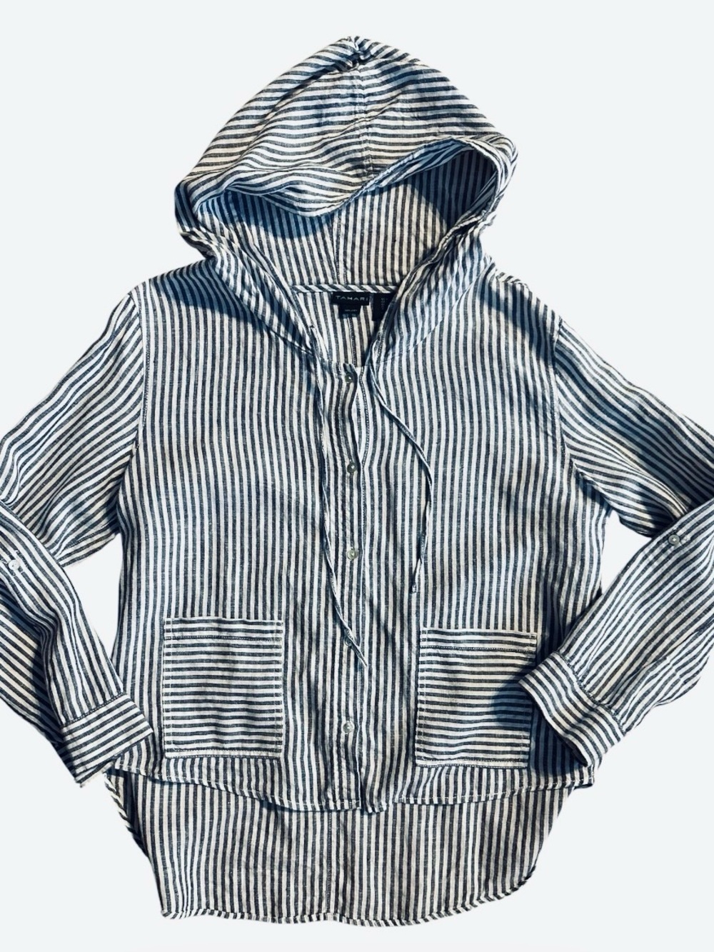 Tahari Coastal Nautical Cottagecore Linen Button Up Shirt. Size Large. 44 Bust